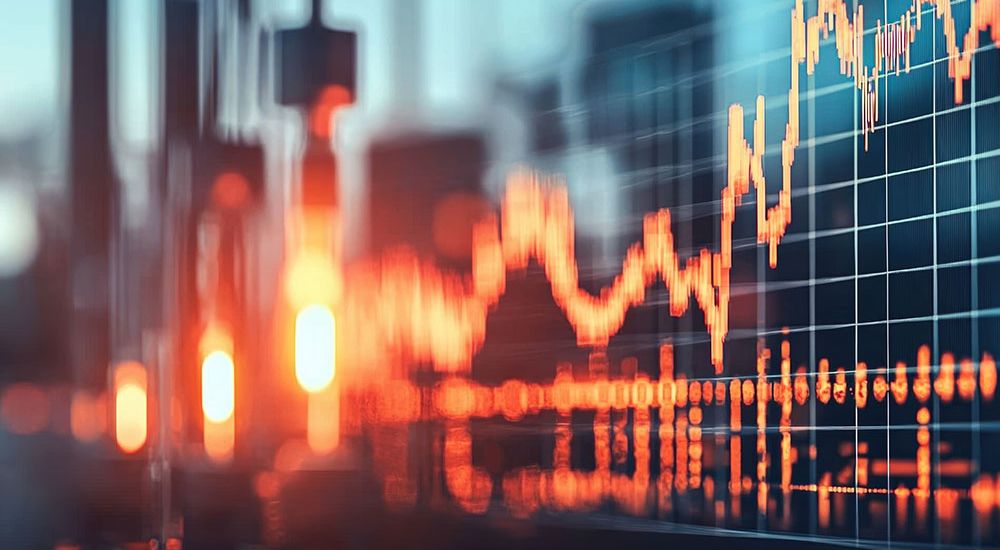Abstract financial chart with glowing data lines on a grid background, symbolizing stock market trends and analysis.